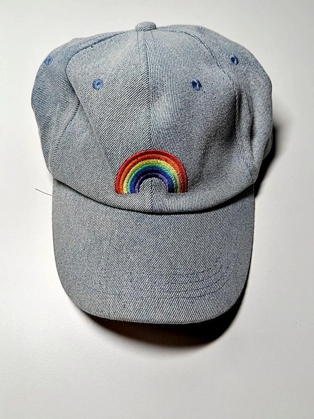 Hot Topic Rainbow Denim Washed Adjustable Baseball Cap Never Worn Cute